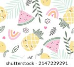 cute  happy tropical fruits... | Shutterstock .eps vector #2147229291