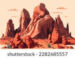 cartoon desert mountains and...