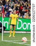 Small photo of SYDNEY, AUSTRALIA - SEPTEMBER 6: Katrina Gorry of Australia prepares to kick a corner during the International Friendly Match between Australia and Canada at Allianz Stadium on September 6, 2022
