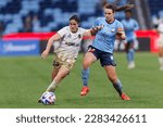 Small photo of Natalie Tobin of Sydney competes for the ball with Lauren Allan of Newcastle during the match between Sydney and Newcastle at Allianz Stadium on April 1, 2023 in Sydney, Australia