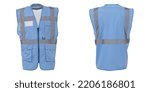 Small photo of Safety Vest Jacket, Isolated Security, Traffic, And Worker Uniform Wear. Fluorescent Green Waistcoat Realistic Mockup With Reflective Stripes And Zip, Personal Protective Clothing