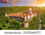 Small photo of Aerial view of castle Krivoklat in Czech republic, Europe. Famous Czech medieval castle of Krivoklat, central Czech Republic. Krivoklat castle, medieval royal castle in Central Bohemia, Czechia.