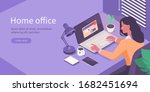 woman working at home office.... | Shutterstock .eps vector #1682451694