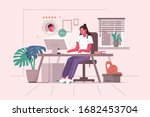 woman working at home office.... | Shutterstock .eps vector #1682453704