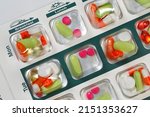 Small photo of April 2022, Canada; Medication bubble packs, blister cards pharmacy generated compliance packaging to organize medications doses up to four times a day. Used by patients with complicated dosing