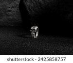 Small photo of Silver Skull Ring, Hand Crafted, Biker Skull Ring