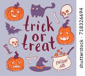 trick or treat hand drawn... | Shutterstock .eps vector #718326694