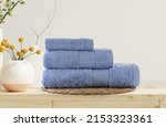 3 Piece Plush Bath Towels Set Isolated. Close-Up Shot Woven Terrycloth. Brand New Hotel  Spa Cotton Soft Beautiful Design Kitchen Towels. three Piece 100 Cotton Ultra Absorbent Terry Hand Towel
 