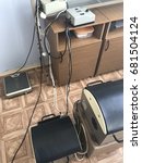 Small photo of Equipment of the room of therapeutic physical training. Training apparatus stimulator is biomechanical. View from above