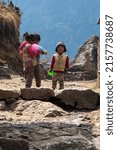 Small photo of Lukla, Nepal, 9 Mar 2012 Sherpa kids playing with their balloons.