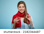 Woman Holding Pill And Glass...
