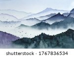 landscape with mountains  birds ... | Shutterstock .eps vector #1767836534