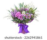 Small photo of wedding bouquet isolated on white. Fresh, lush bouquet of colorful flowers. large bouquet of multicolored flowers of different species
