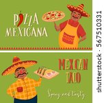 mexican food. chef with pizza... | Shutterstock . vector #567510331