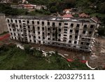 Small photo of Aerial view of abandoned and disaffected communist building in Resita, Romania