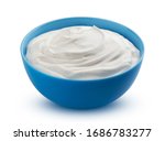 Fresh Greek Yogurt In Blue Bowl ...