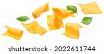 Small photo of Square slices of processed cheese isolated on white background with clipping path