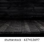 Dark wooden table for product, old black wooden perspective interior
