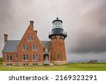 Spring view of the Block Island RI Southeast light house located on Mohegan Bluffs, 