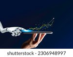 Small photo of Robot trading concept. Robot hand represents use of artificial intelligence in trading stocks. wealth stock investing. Digital transformation technology. Ai(artificial intelligence)make decisions.