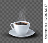 White realistic coffee cup with smoke isolated on transparent background