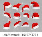 big set of realistic santa hats ... | Shutterstock . vector #1519745774