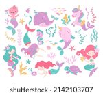 sea cartoon unicorn. mermaid... | Shutterstock .eps vector #2142103707