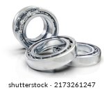 Small photo of Industrial Ball Bearings Closeup in the Analysis, Roller Bearing in the Cut, Showing the Mechanism, Automotive Spare Part Background, Friction Bearing, Heavy Industry Engineering Machinery Concept