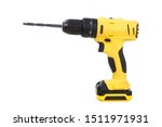 Yellow Cordless Drill Isolated...