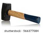 Small photo of sledge hammer with wooden handle on white background