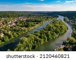 Small photo of aerial view on the city of Samois sur Seine in Seine et Marne in France