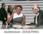 Small photo of CLEVELAND, OHIO - JULY 18, 2016 ABC’s news anchors George Stephanopoulos and Robin Roberts on the set this morning from the Republican National Convention at the Quicken Sports Arena