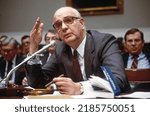 Small photo of WASHINGTON DC, USA - FEBRUARY 19, 1986 Federal Reserve Chairman Paul Volcker at the House Banking Committee saying that the recent sharp decline in the dollar poses a danger of re-igniting inflation