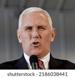 Small photo of PROLE, IOWA, USA - NOVEMBER 3, 2016 Indiana Governor Mike Pence the Republican Vice Presidential candidate at a rally of about 400 supporters that gathered in a barn at the Bruere Seed Farm