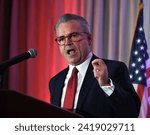 Small photo of OVERLAND PARK, KANSAS, USA - JANAURY 27, 2024 Freshman congressman Mark Alford (R-MO) delivers the keynote speech at the annual Bob Dole dinner during the Kansas State GOP convention