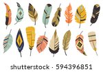 big set of vector feathers | Shutterstock .eps vector #594396851
