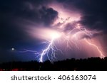Lightning with dramatic clouds (composite image). Night thunder-storm