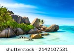 Small photo of Paradise beach on the island of La Digue in the Seychelles. Anse Source D'Argent