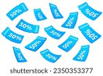 3d vouchers or coupons in different points of view, number of percentage discount, isolated on white background. Black friday banner concept. Promotional icon. 3d vector illustration.