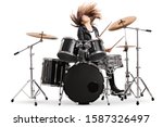 Energetic female drummer...
