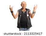 Guy In A Leather Vest Gesturing ...
