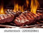 Grilled meat steak on stainless ...