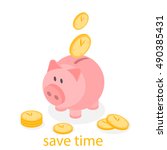 time is money piggy bank. save... | Shutterstock . vector #490385431