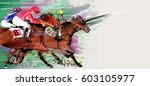 Horse racing over grunge background - Vector illustration
