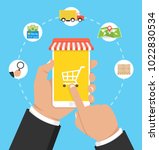 online shopping concept. hands... | Shutterstock .eps vector #1022830534