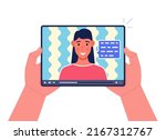 male hands holding tablet with... | Shutterstock .eps vector #2167312767