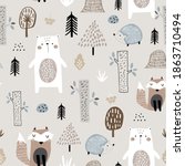 seamless childish pattern with... | Shutterstock .eps vector #1863710494