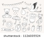 baby shower hand drawn set. new ... | Shutterstock .eps vector #1126035524