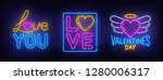 valentines day set neon logo. i ... | Shutterstock .eps vector #1280006317