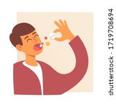 man takes medicine. pills in... | Shutterstock .eps vector #1719708694